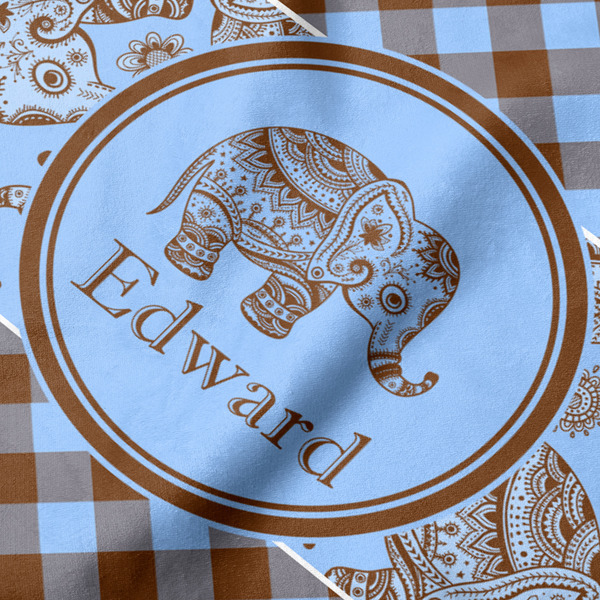 Gingham & Elephants Hooded Baby Towel- Detail Close Up
