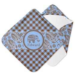 Gingham & Elephants Hooded Baby Towel (Personalized)