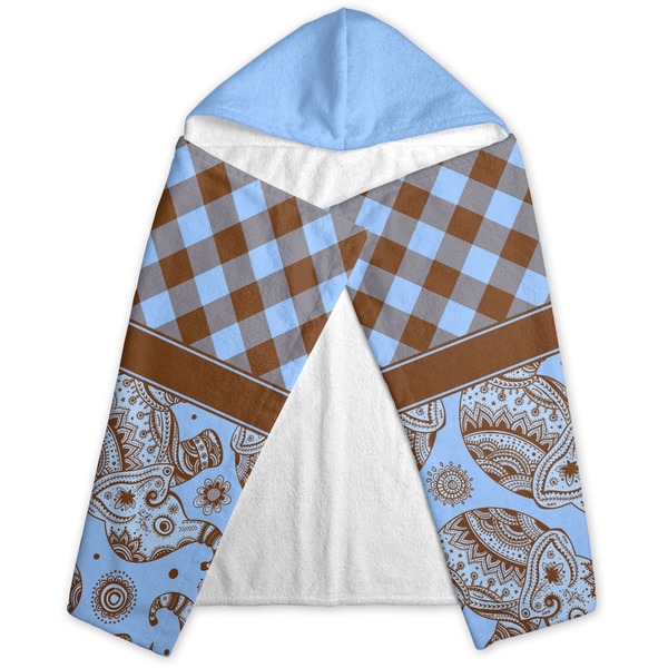 Gingham & Elephants Hooded Towel - Folded