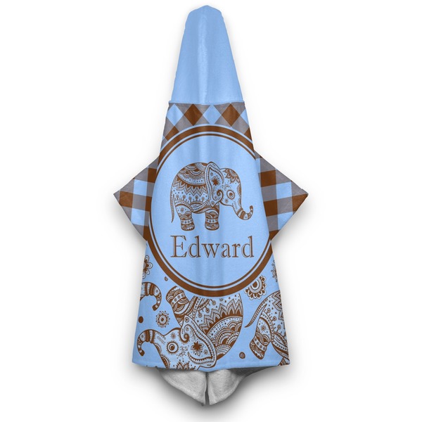 Gingham & Elephants Hooded Towel - Hanging