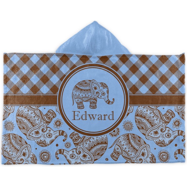 Custom Gingham & Elephants Kids Hooded Towel (Personalized)