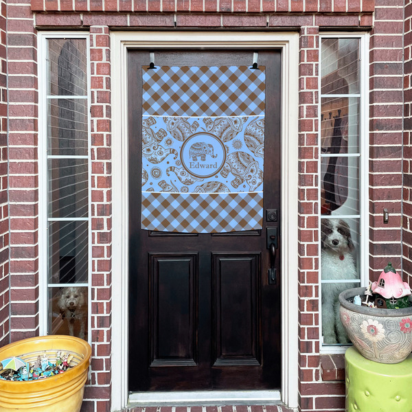Gingham & Elephants House Flags - Double Sided - (Over the door) LIFESTYLE