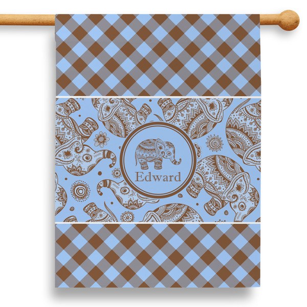Custom Gingham & Elephants 28" House Flag (Personalized)