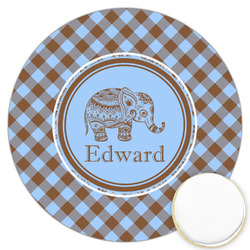 Gingham & Elephants Printed Cookie Topper - 3.25" (Personalized)