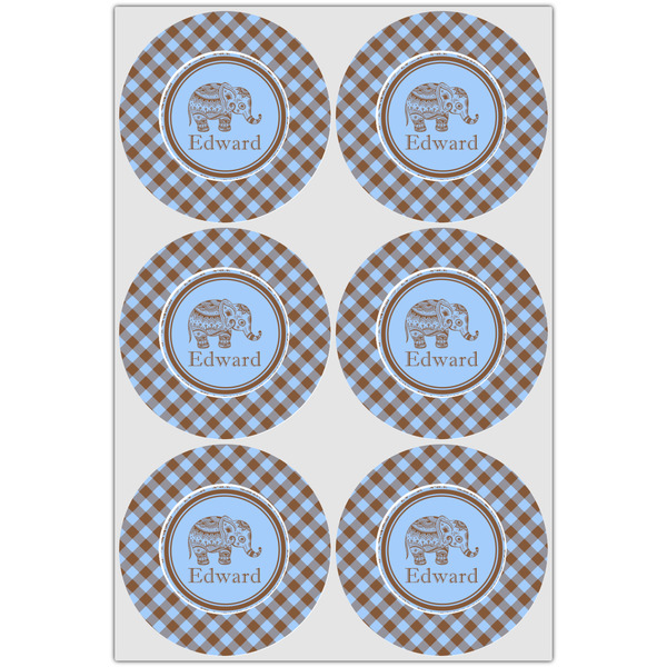 Gingham & Elephants Icing Circle - Large - Set of 6