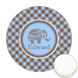 Gingham & Elephants Printed Cookie Topper - Round (Personalized)