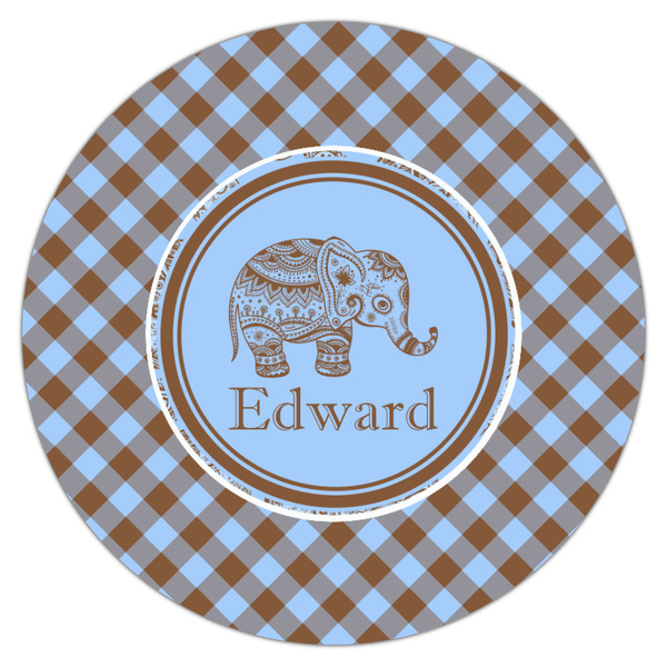 Gingham & Elephants Icing Circle - Medium - Single