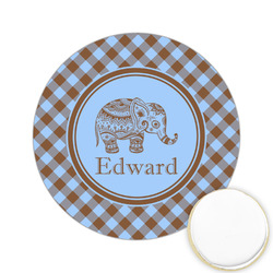 Gingham & Elephants Printed Cookie Topper - 2.15" (Personalized)
