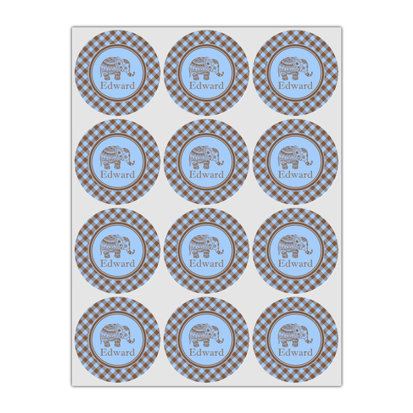 Gingham & Elephants Icing Circle - Small - Set of 12