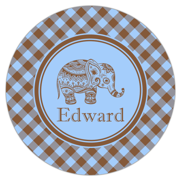 Gingham & Elephants Icing Circle - Small - Single