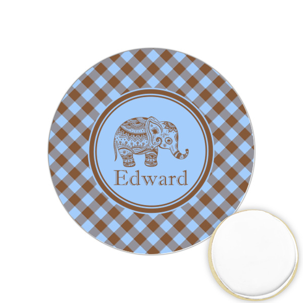 Custom Gingham & Elephants Printed Cookie Topper - 1.25" (Personalized)