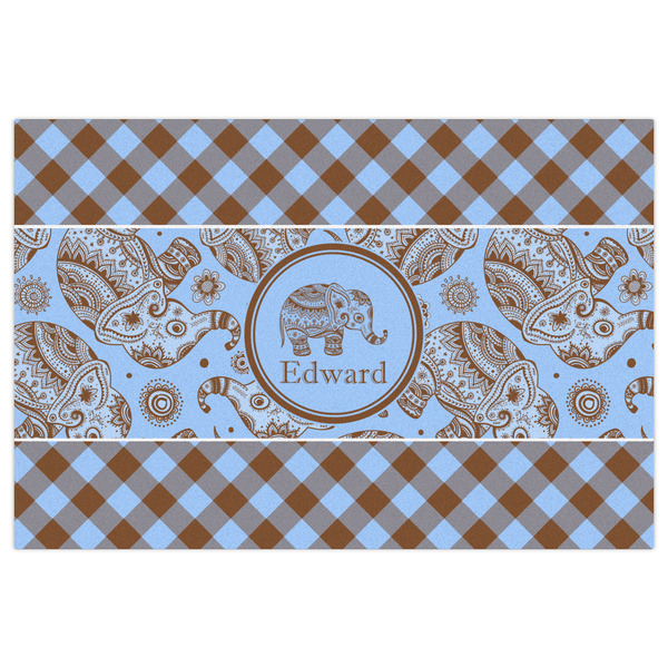 Gingham & Elephants Indoor / Outdoor Rug - 2'x3' - Front Flat
