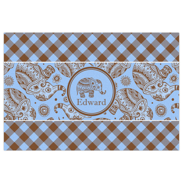 Gingham & Elephants Indoor / Outdoor Rug - 4'x6' - Front Flat