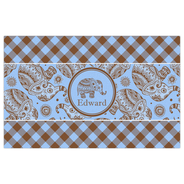 Gingham & Elephants Indoor / Outdoor Rug - 5'x8' - Front Flat