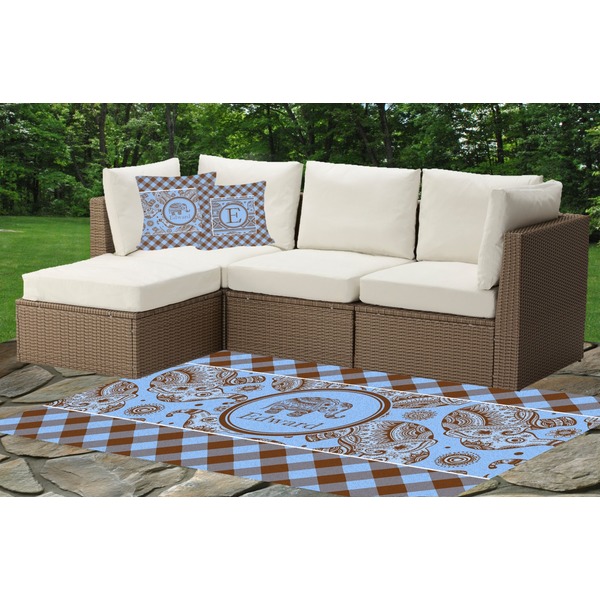 Gingham & Elephants Indoor / Outdoor Rug & Cushions