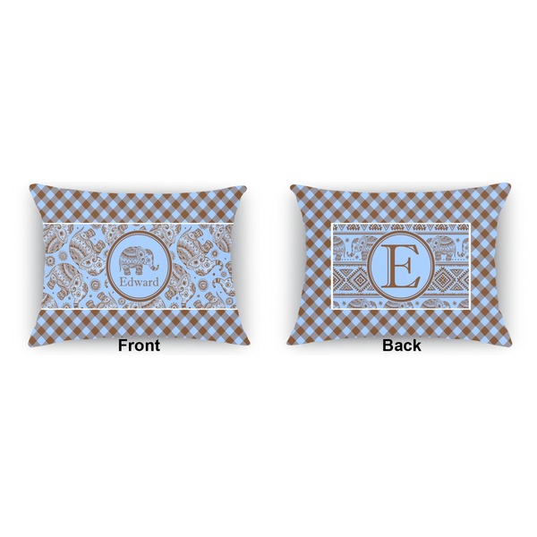 Gingham & Elephants  Indoor Rectangular Burlap Pillow (Front and Back)