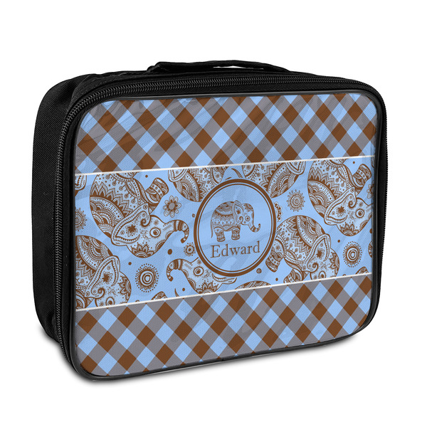 Custom Gingham & Elephants Insulated Lunch Bag (Personalized)