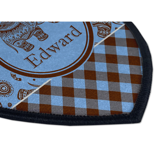 Gingham & Elephants Iron on Shield 3 Detail