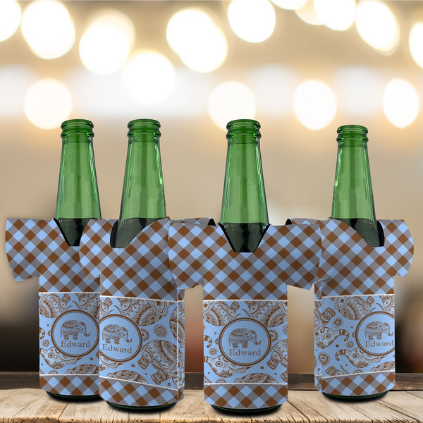 Gingham & Elephants Jersey Bottle Cooler - Set of 4 - LIFESTYLE