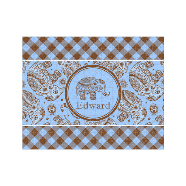 Custom Gingham & Elephants 500 pc Jigsaw Puzzle (Personalized)