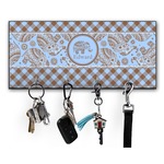 Gingham & Elephants Key Hanger w/ 4 Hooks w/ Graphics and Text