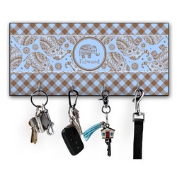 Gingham & Elephants Key Hanger w/ 4 Hooks w/ Graphics and Text