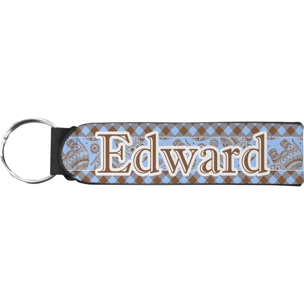 Custom Gingham & Elephants Neoprene Keychain Fob (Personalized)