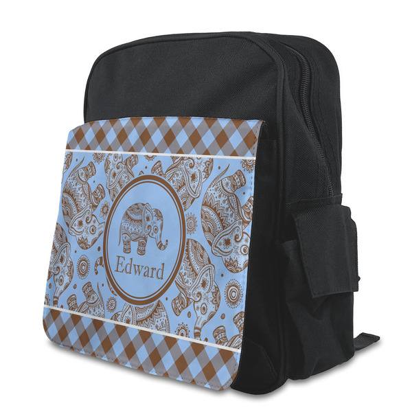 Custom Gingham & Elephants Preschool Backpack (Personalized)