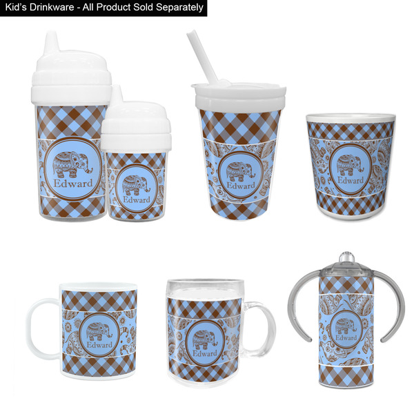 Gingham & Elephants Kid's Drinkware - Customized & Personalized