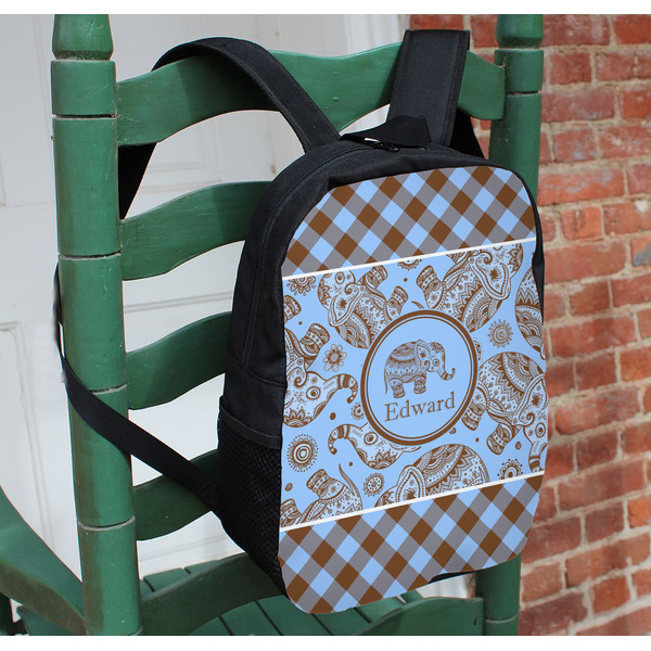 Gingham & Elephants Kids Backpack - In Context
