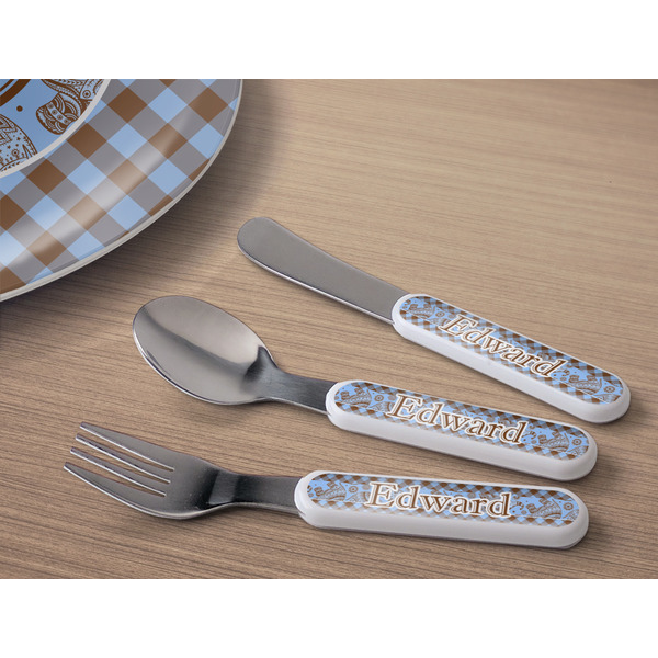 Gingham & Elephants Kids Flatware w/ Plate