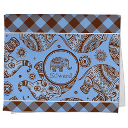 Gingham & Elephants Kitchen Towel - Poly Cotton w/ Name or Text