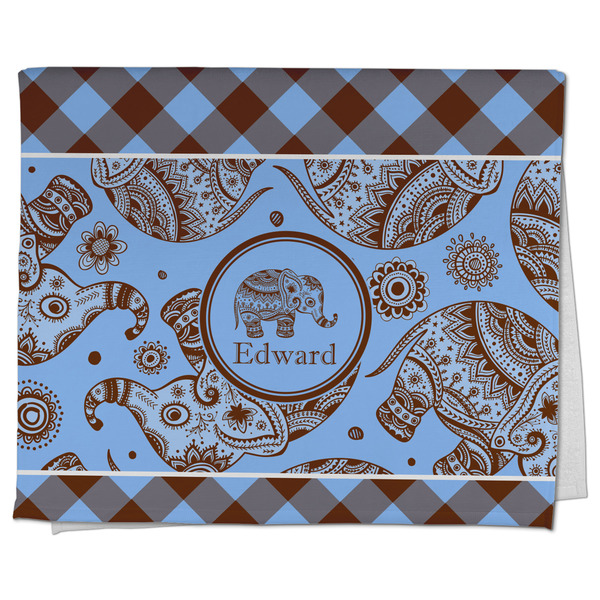 Custom Gingham & Elephants Kitchen Towel - Poly Cotton w/ Name or Text