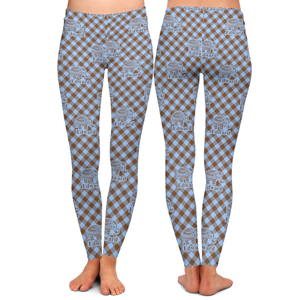 Gingham & Elephants Ladies Leggings - Front and Back