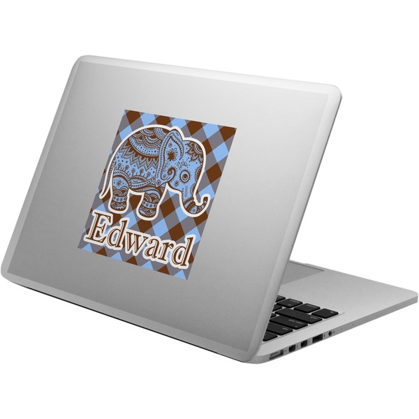 Custom Gingham & Elephants Laptop Decal (Personalized)