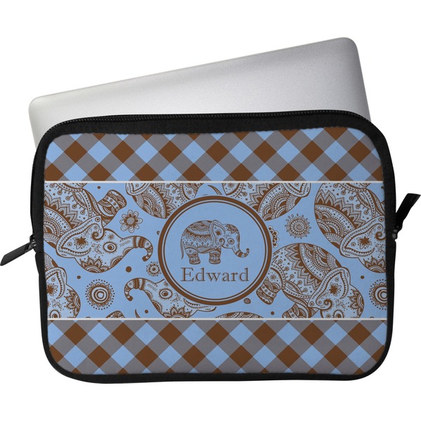 Custom Gingham & Elephants Laptop Sleeve / Case (Personalized)