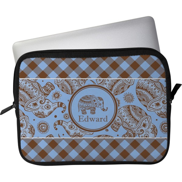 Custom Gingham & Elephants Laptop Sleeve / Case - 13" (Personalized)