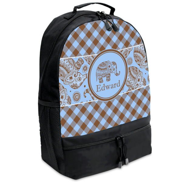 Custom Gingham & Elephants Backpacks - Black (Personalized)