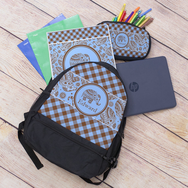 Gingham & Elephants Large Backpack - Black - With Stuff