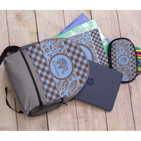 Gingham & Elephants Large Backpack - Gray - With Stuff