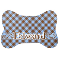 Gingham & Elephants Bone Shaped Dog Food Mat (Personalized)