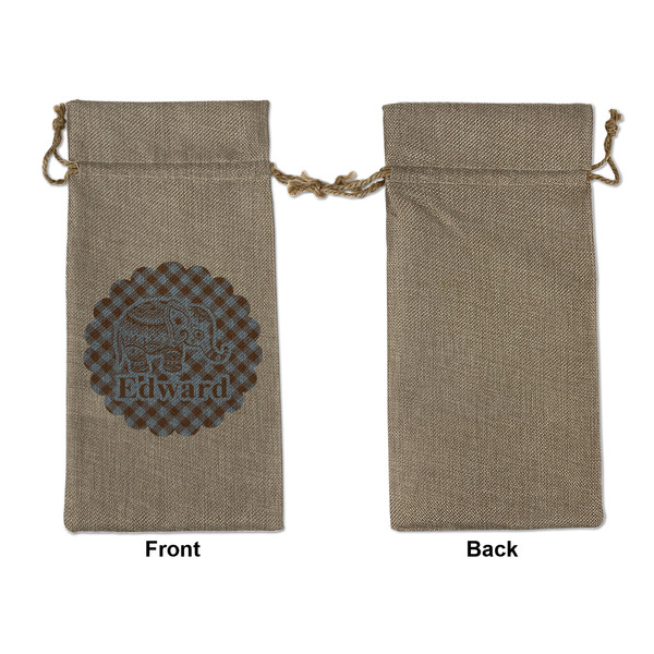 Gingham & Elephants Large Burlap Gift Bags - Front Approval