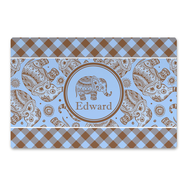 Custom Gingham & Elephants Large Rectangle Car Magnet (Personalized)