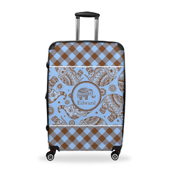 Gingham & Elephants Suitcase - 28" Large - Checked w/ Name or Text