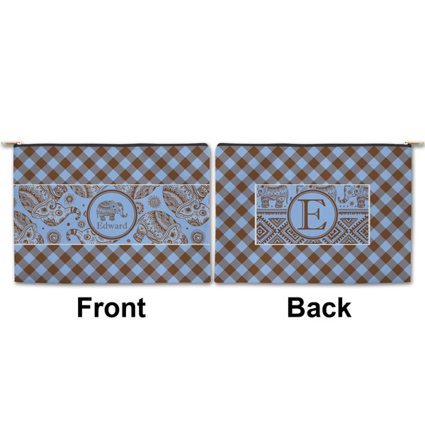 Gingham & Elephants Large Zipper Pouch Approval (Front and Back)