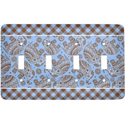 Gingham & Elephants Light Switch Cover (4 Toggle Plate)
