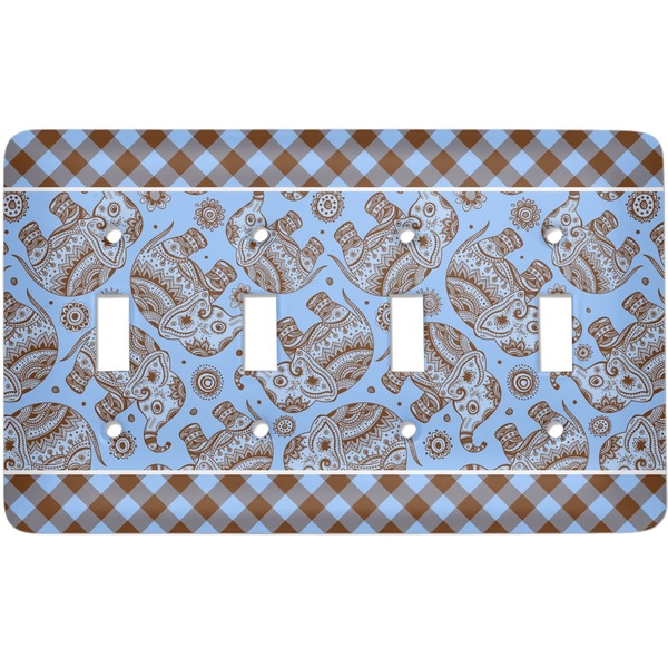 Custom Gingham & Elephants Light Switch Cover (4 Toggle Plate)