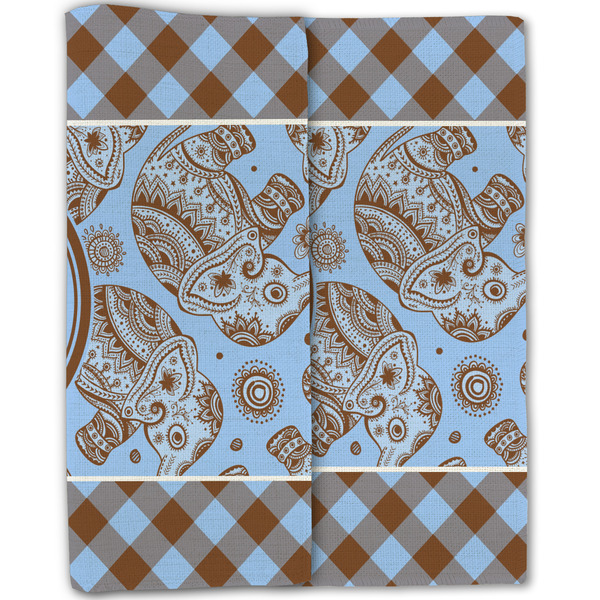 Gingham & Elephants Linen Placemat - Folded Half (double sided)