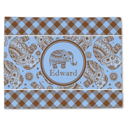 Gingham & Elephants Single-Sided Linen Placemat - Single w/ Name or Text