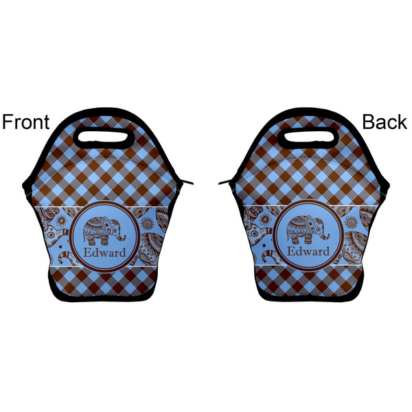 Gingham & Elephants Lunch Bag - Front and Back